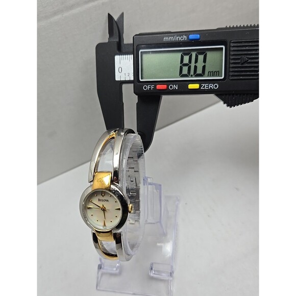 Bulova Ladies Two Tone Bangle Watch MOP Dial Quartz New Battery 22mm Dress Style - Picture 6 of 10